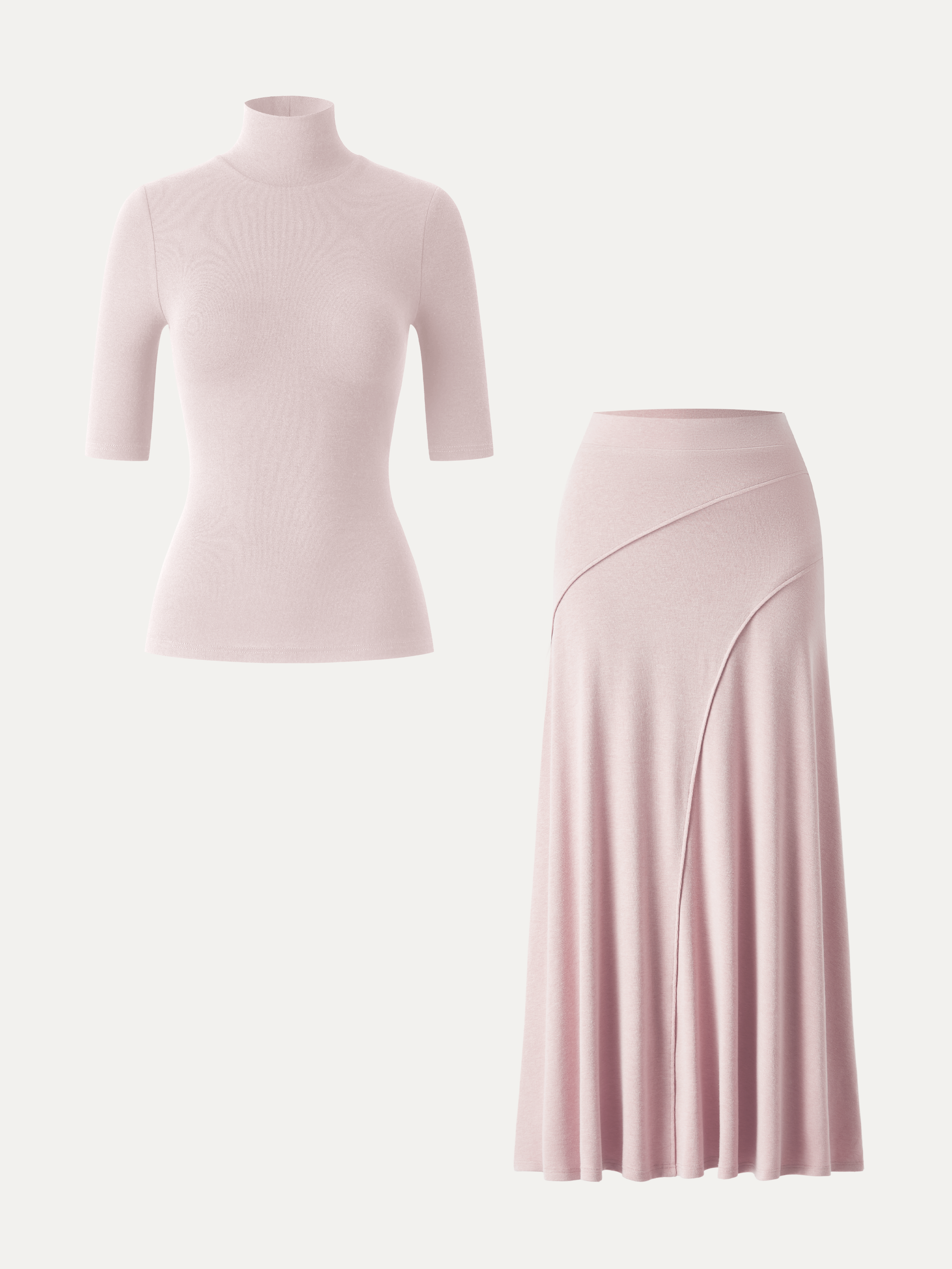 2Pcs Set Turtleneck Bra Top & Drapey A-Line Maxi Skirt