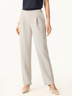 Sandwashed Spacer Mid Rise Straight Leg Pull-on Trousers with Pockets