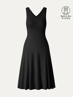 Stretch Ponte V-Neck A-Line Midi Bra Dress