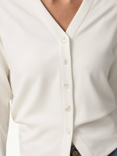 Modal Spacer Knit V-Neck Long Sleeve Button-Down Cardigan