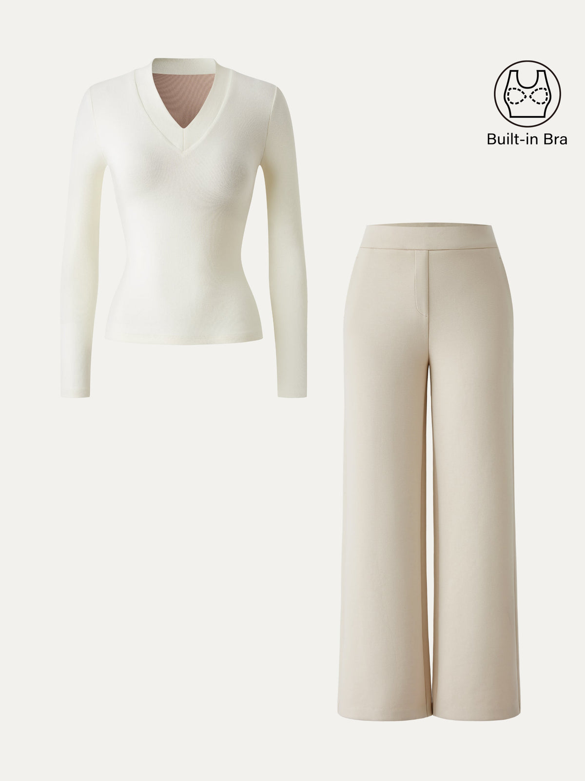 2Pcs Set V-neck Slimming Bra Top & Mid Rise Straight Pant with Pockets