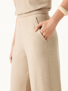 2Pcs Set Lyocell Wool Surplice Cap Sleeve Top & Mid Rise Wide Leg Pants with Pockets