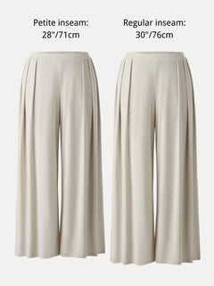 Sandwashed Mid Rise Pleated Wide Leg Palazzo Pant with Pockets
