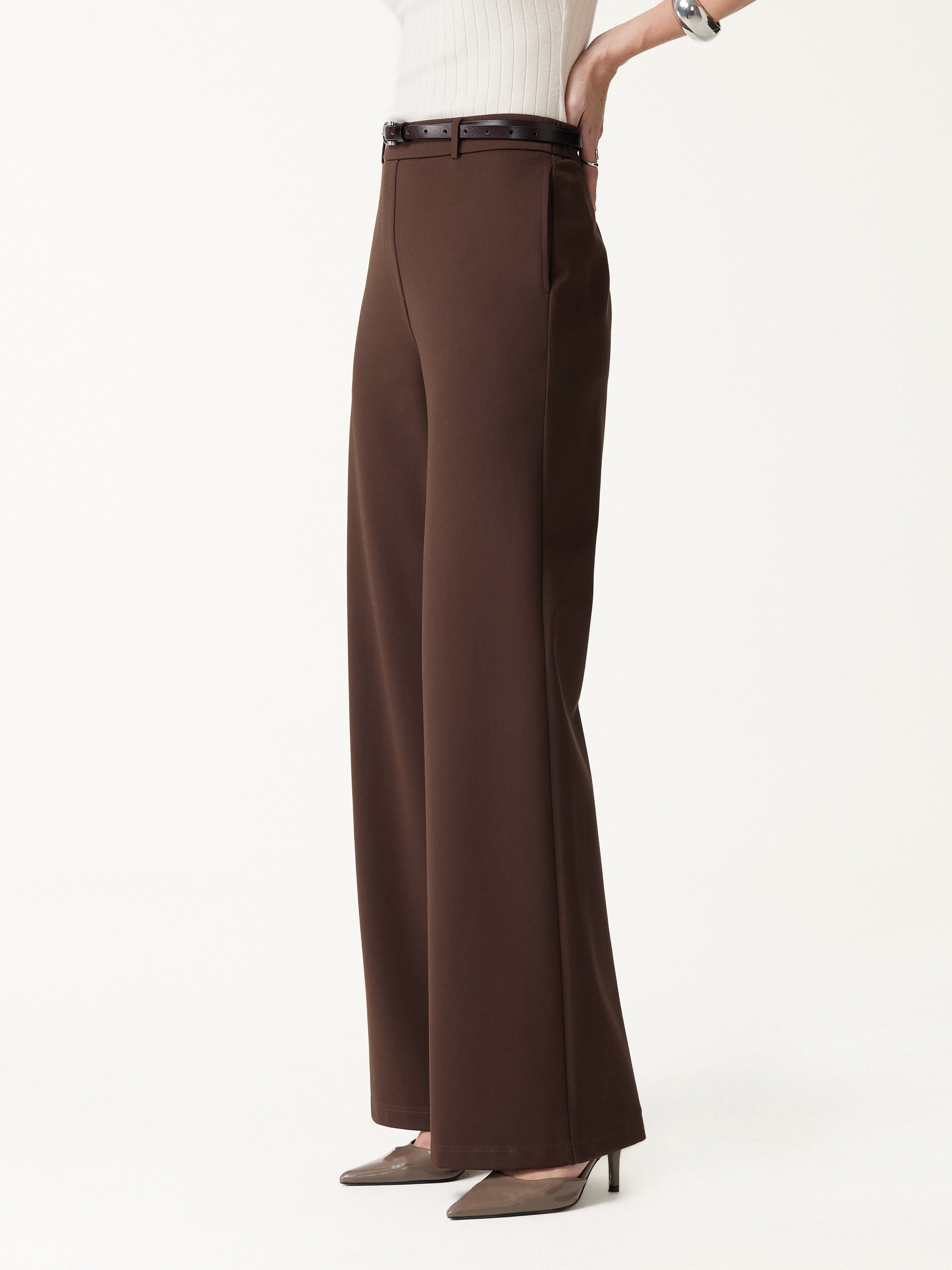 Ponte Mid-Rise Wide-Leg Pants with Pockets