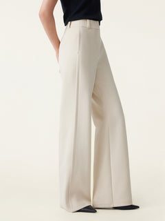 Stretchy Mid Rise Fly-Front Wide Leg Trouser