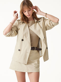 2Pcs Set Trench Jacket with Pockets & Water-Repellent High-Rise Skort