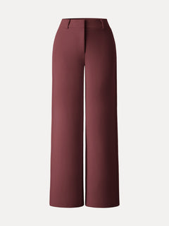 Stretchy Mid Rise Fly-Front Wide Leg Trouser