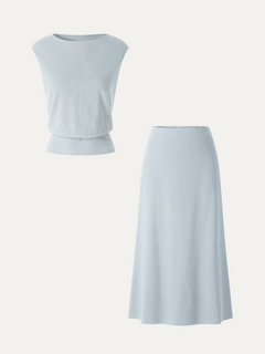 2Pcs Set Boatneck Sleeveless Top & Mid-Rise A-Line Midi Skirt