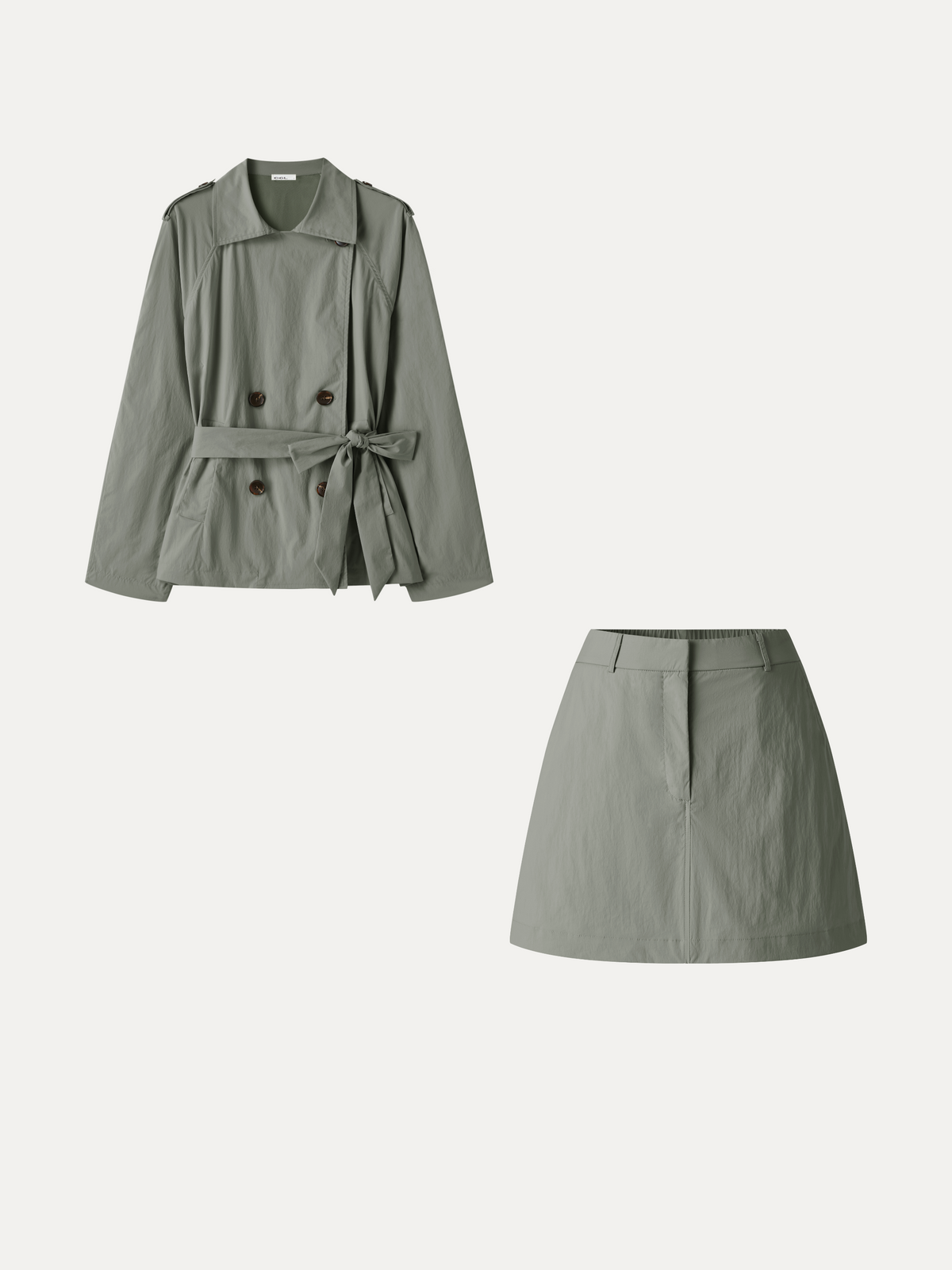 2Pcs Set Trench Jacket with Pockets & Water-Repellent High-Rise Skort
