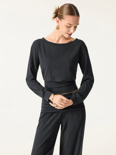 2Pcs Set Boatneck Bra & Drapey Wide Leg Pull-on Pants with Pockets