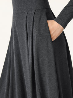 Light Warm Mockneck Pleated Midi Bra Dress with Pockets