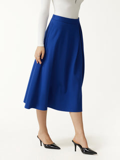 Ponte Mid-Rise Tucked A-Line Midi Skirt with Pockets