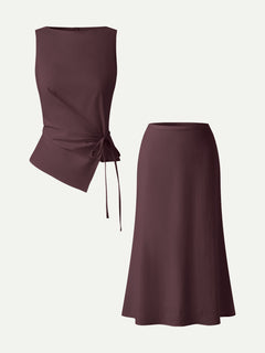 2Pcs Set Boatneck Top & Maxi Flared Pull-On Skirt