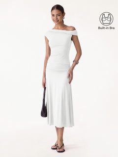 2Pcs Set Multi-wear Bra Top & Side Ruched A-line Midi Skirt