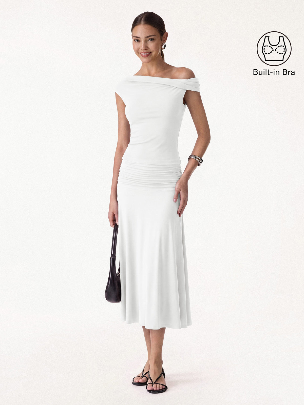 2Pcs Set Multi-wear Bra Top & Side Ruched A-line Midi Skirt