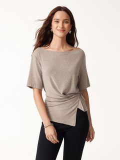 2Pcs Set Short Sleeve Tie-Side Top & Side-Slit A-Line Midi Skirt