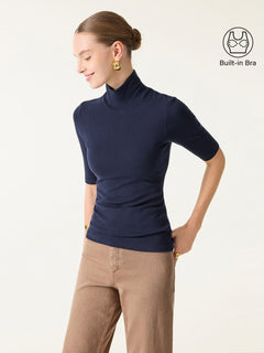 Essential Turtleneck Elbow Length Sleeve Bra Tops