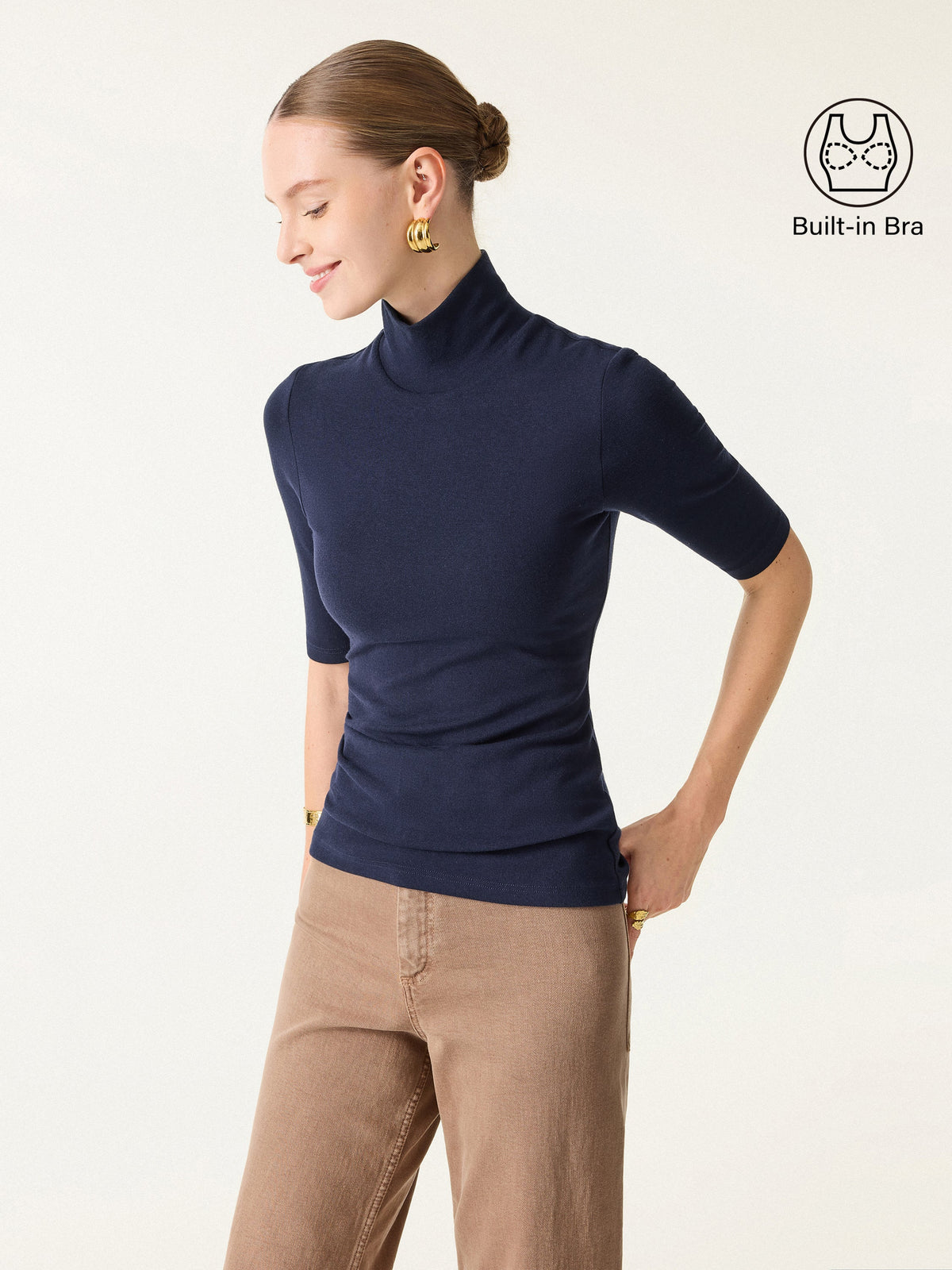 Essential Turtleneck Elbow Length Sleeve Bra Tops