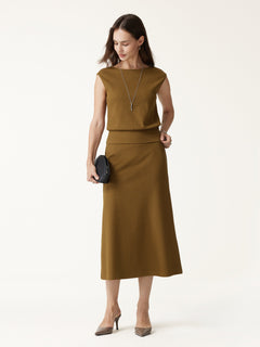 Textured Cotton Blend Mid-Rise A-Line Midi Skirt