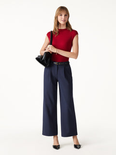 Ponte Low-Rise Straight Leg Ankled Pants with Pockets