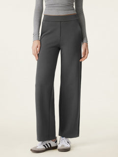 Textured Mid Rise Pull-on Straight Pant with Pockets