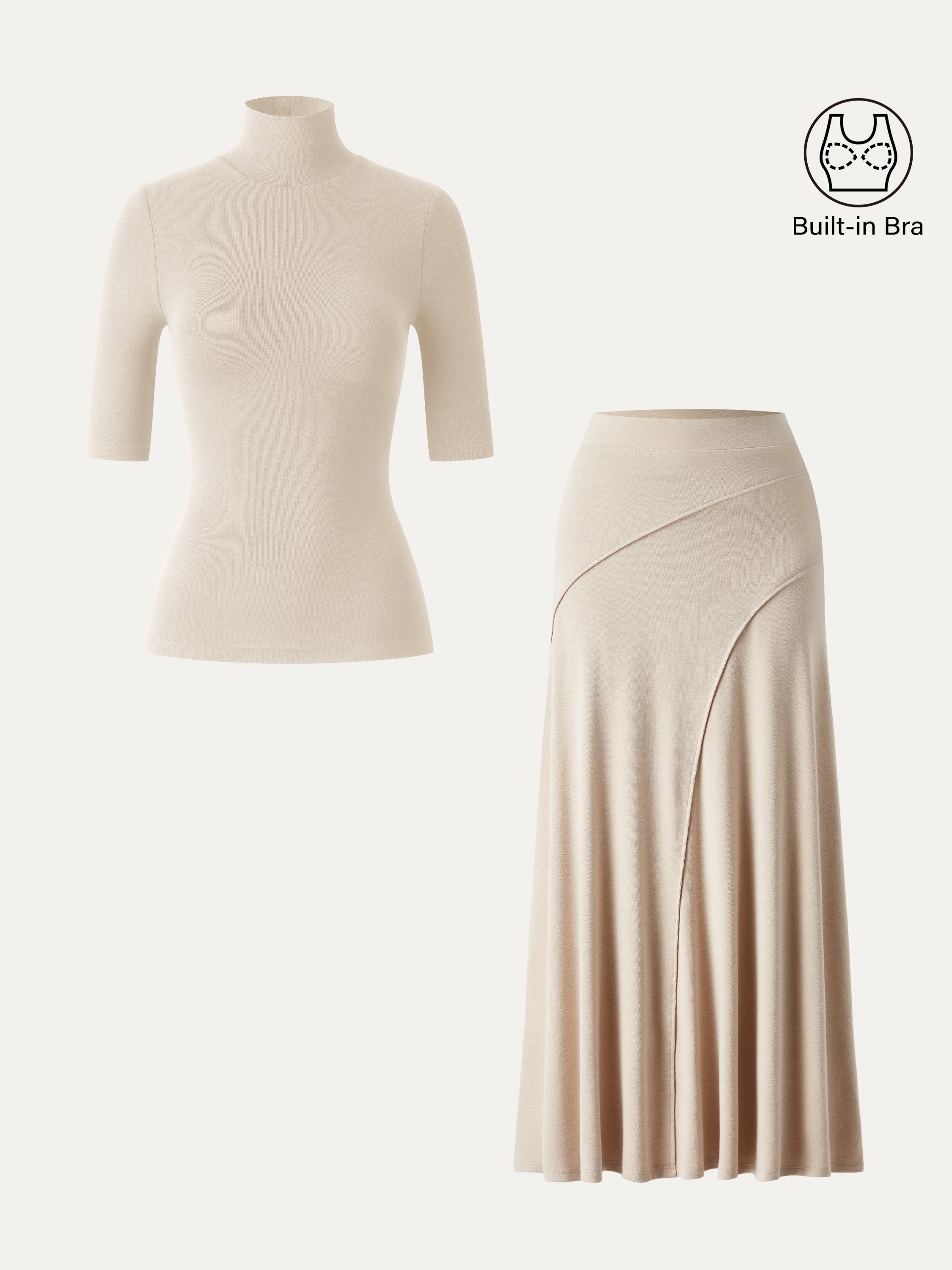 2Pcs Set Turtleneck Bra Top & Drapey A-Line Maxi Skirt