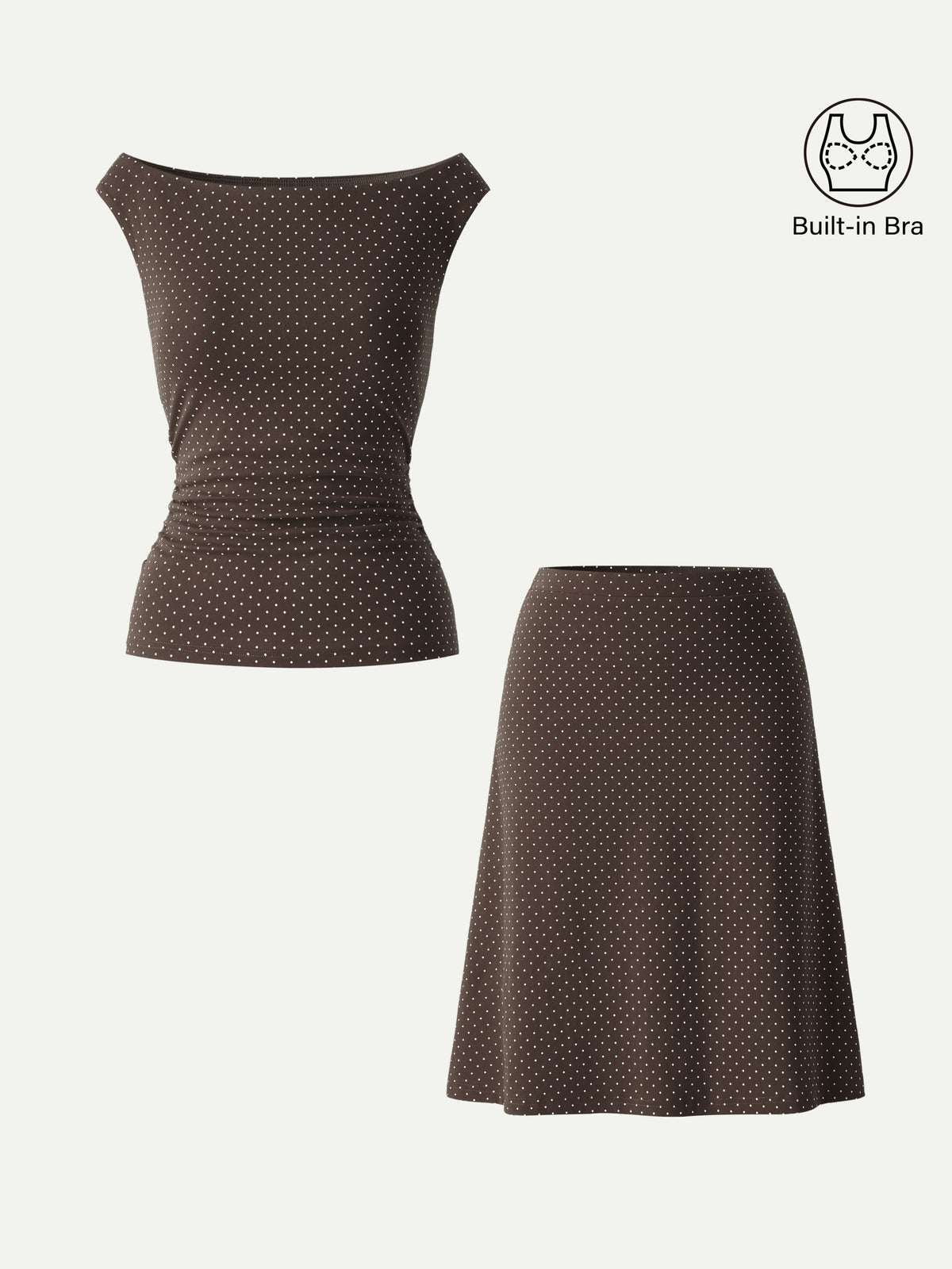 2Pcs Set Polka Dot Boatneck Bra Top & A-Line  Skirt Limited Edition