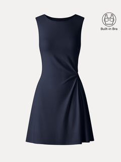Ribbed Round Neck Sleeveless Side-Twist Mini Bra Dress