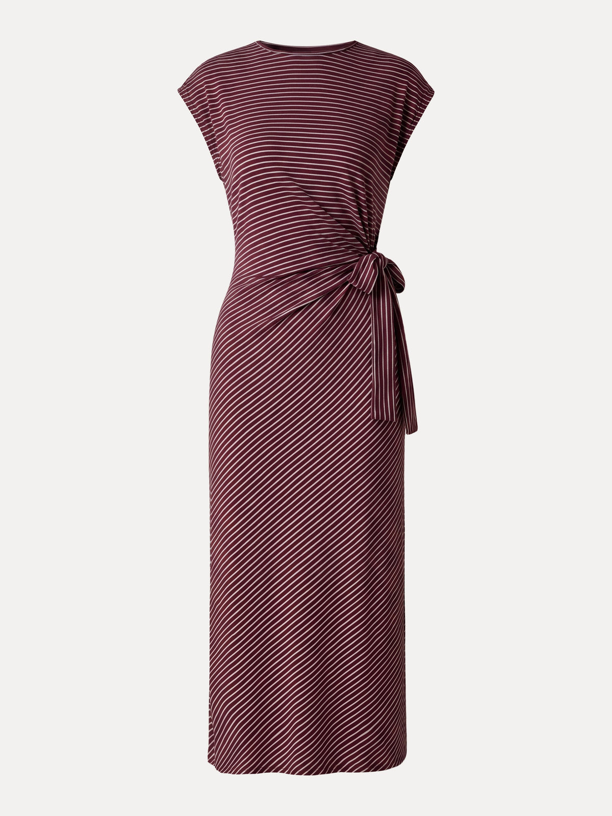 Striped Relaxed Midi Dress with Self-Tie