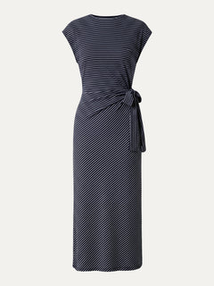 Striped Relaxed Midi Dress with Self-Tie