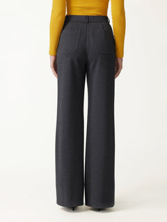 2Pcs Set Neck Long Sleeve Jacket with Pockets & Mid-Rise Wide-Leg Pants with Pockets