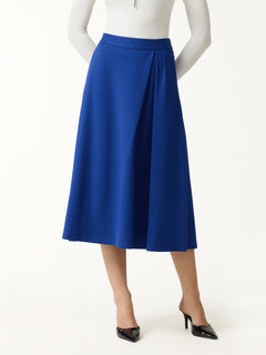 Ponte Mid-Rise Tucked A-Line Midi Skirt with Pockets