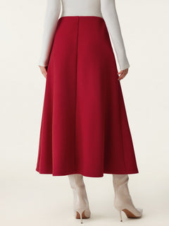 Wool-like Frog Button A-Line Midi Skirt Limited Edition