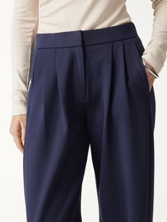 Ponte Low-Rise Ankled Barrel Pants with Pockets
