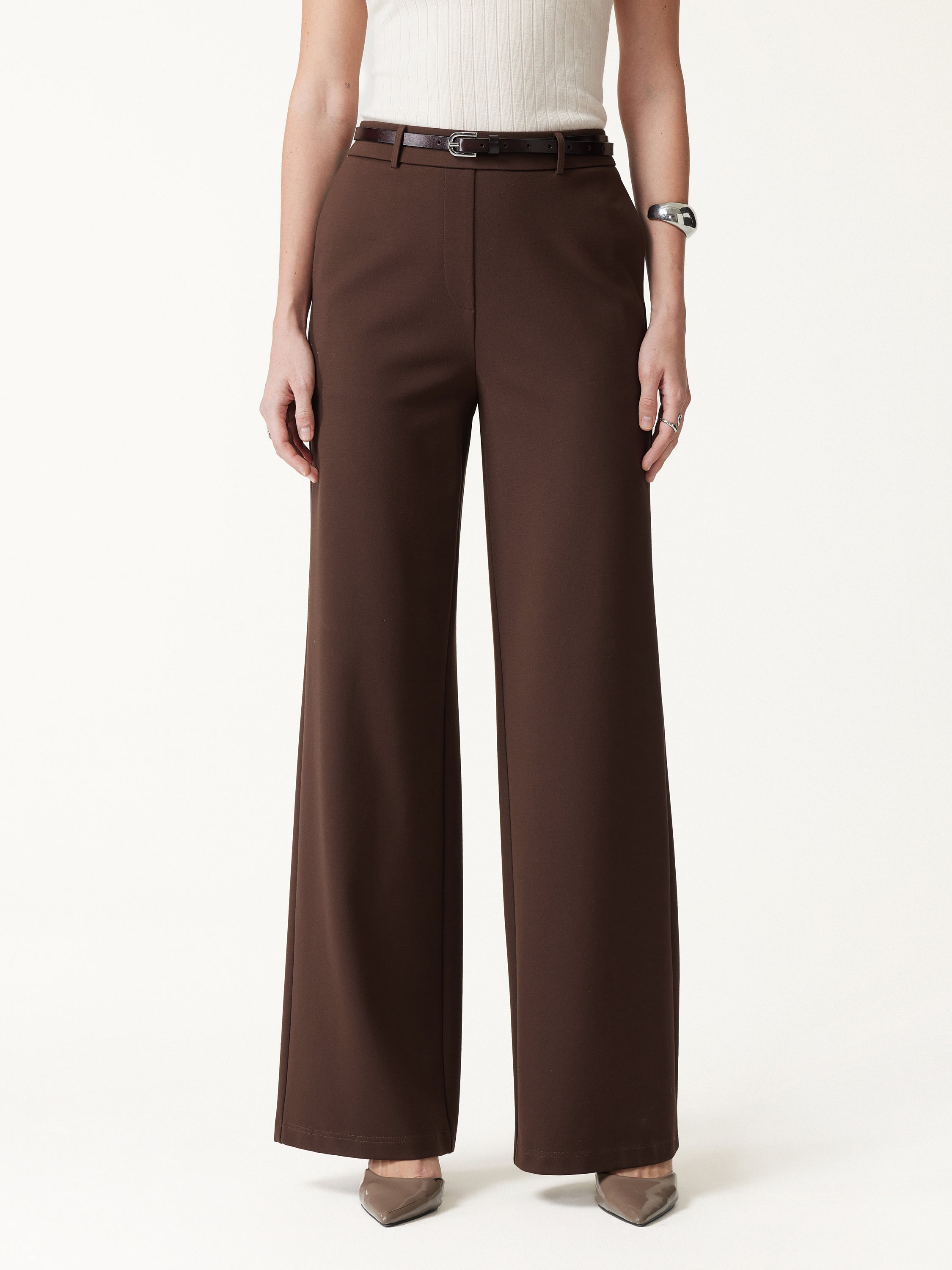 Ponte Mid-Rise Wide-Leg Pants with Pockets