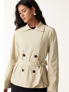 2Pcs Set Trench Jacket with Pockets & Water-Repellent High-Rise Skort