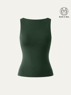 Stretch Cotton Boatneck Bra Tank
