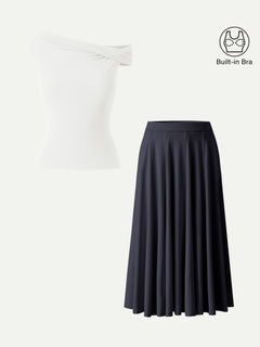 2Pcs Set Multi-wear Bra Top & Volume Skirt with Pockets