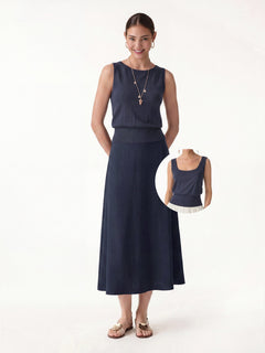 2Pcs Set Reversible Boatneck Top & Maxi Flared Pull-On Skirt