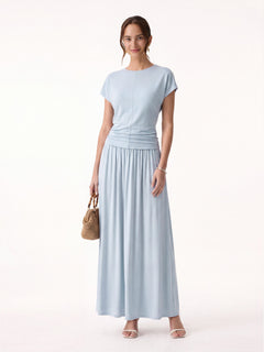 2Pcs Set Round Neck Top & A-Line Maxi Skirt