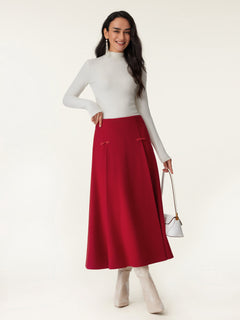 Wool-like Frog Button A-Line Midi Skirt Limited Edition