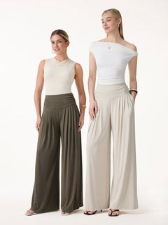 Sandwashed Super Flowy Tucked Palazzo Pant with Pockets