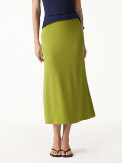 2Pcs Set Round Neck Elbow Sleeve Bra Top & Side-Slit A-Line Midi Skirt