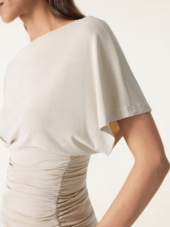 2Pcs Set Boatneck Batwing Sleeve Top & Mid-Rise Wide-Leg Lounge Pants