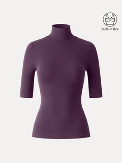 Essential Turtleneck Elbow Length Sleeve Bra Tops