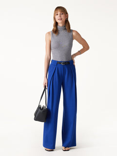 Ponte Mid-Rise  Wide-Leg Tuck Pants with Pockets