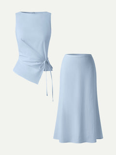 2Pcs Set Boatneck Top & Maxi Flared Pull-On Skirt