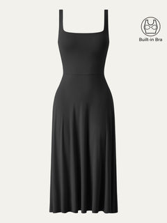 Square Neck Flowy New Airy Bra Midi Dress