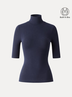 Essential Turtleneck Elbow Length Sleeve Bra Tops