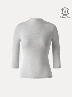 Premium Lyocell-Wool Knit Mock Neck 3/4 Sleeve Bra Top